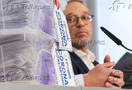 Head of Freedom Party Herbert Kickl attends a press conference in Vienna