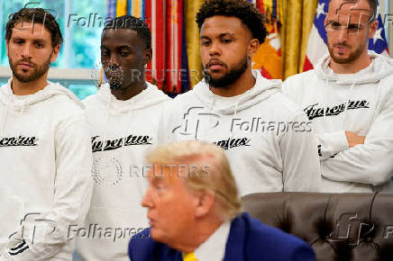 U.S. President Donald Trump meets with players of the Juventus soccer team at the White House in Washington