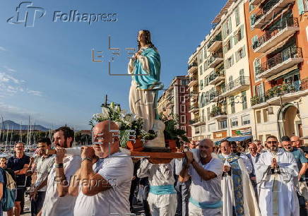 Traditional Feast of the Assumption procession along the port of Nice