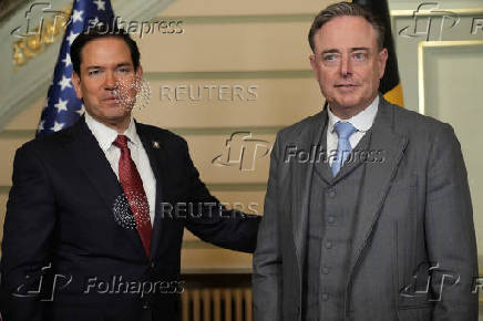 U.S. Secretary of State Marco Rubio and Belgium's Prime Minister Bart de Wever pose on the day of their meeting in Brussels