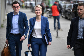 Mecklenburg-Vorpommern's State Premier and state leader of the German Social Democratic Party (SPD) Manuela Schwesig arrives for coalition talks in Berlin