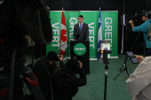 Green Party co-leader Pedneault responds after the Leaders' Debates Commission decided to drop the party from the French and English federal election debates, in Montreal