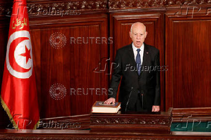 FILE PHOTO: Tunisian president-elect Kais Saied swearing-in ceremony in Tunis