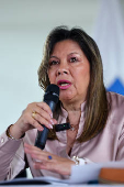 Colombian Attorney General Camargo attends press conference after Senator Uribe was shot, in Bogota
