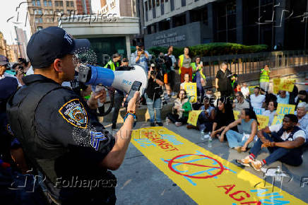 People protest against ICE outside U.S. immigration court in New York