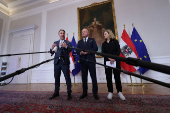 Chancellor Stocker, Vice-Chancellor Babler and Foreign Minister Meinl-Reisinger address the media before a cabinet meeting in Vienna