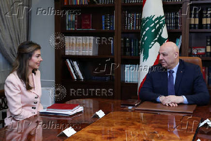 U.S. deputy special envoy for the Middle East Morgan Ortagus meets with Lebanese President Joseph Aoun at the presidential palace in Baabda