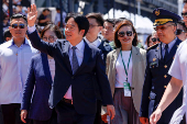 Taiwan President Lai Ching-te arrives at the coast guard annual drill in Kaohsiung