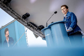 Denmark's Prime Minister Mette Frederiksen attends the political festival Folkemoedet in Allinge