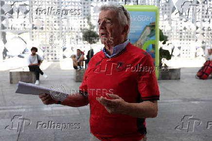 Ryanair Chief Executive Michael O'Leary speaks during a press event at Tirana International Airport