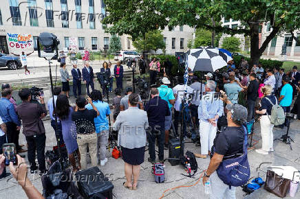 D.C. Attorney General Brian Schwalb, and DC Mayor Muriel Bowser give a statement to the press, following a  conclusion of a court session in Washington, D.C