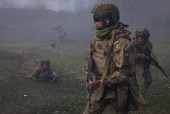 Young recruits of the Ukrainian Armed Forces attend an exercise in Kyiv region