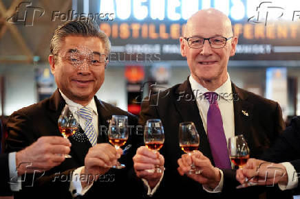 First Minister of Scotland John Swinney and Japanese Ambassador to the UK, Hiroshi Suzuki, visit the Auchentoshan Distillery