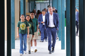 California Governor Newsom speaks at the Clinton Elementary School, in Compton
