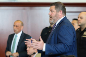 Attorney Wayne Gosnell appears for John Woeltz and William Duplessie?s cryptocurrency-related kidnapping case in Manhattan Criminal Court in New York