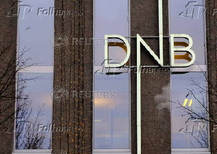 FILE PHOTO: A DNB bank sign is seen on the bank's branch in Stavanger