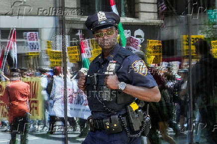 Protestors march during a May Day rally in New York