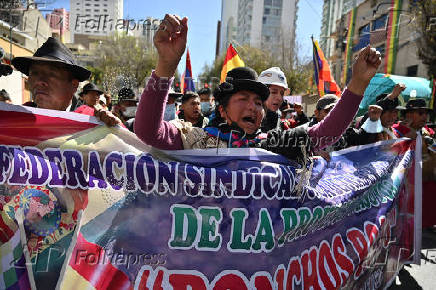Supporters of Bolivia's former president Evo Morales protest demanding his candidacy, in La Paz
