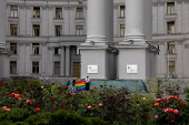 Kyiv Pride LGBTQI+ event outside foreign ministry building in Kyiv