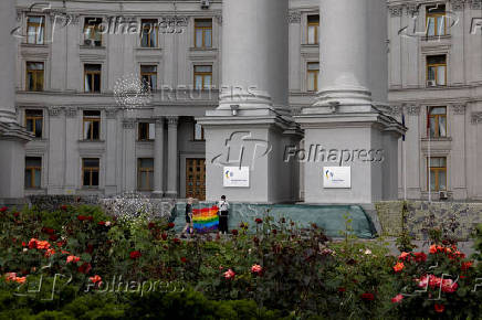 Kyiv Pride LGBTQI+ event outside foreign ministry building in Kyiv