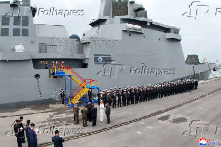 North Korean leader Kim Jong Un visits a Choe Hyon-class destroyer