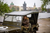 History enthusiasts participate in the 'Convoy of Liberty' in Prague