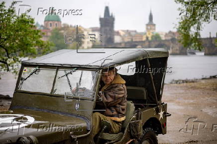 History enthusiasts participate in the 'Convoy of Liberty' in Prague