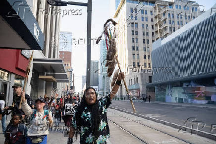 Protest to stop the sale of Oak Flat, land considered sacred by the Apache, to Resolution Copper in Phoenix, Arizona