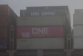 Container ships sailing on the Savannah River