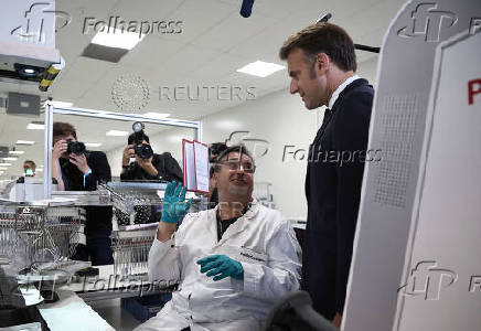 French President Macron inaugurates EssilorLuxottica laboratory in Wissous