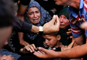 Funeral of Palestinians killed in Israeli strikes, in Khan Younis