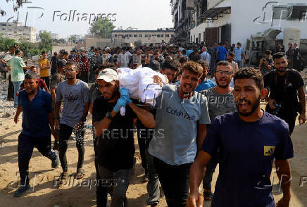 Funeral of Palestinians killed in Israeli fire while seeking aid on Wednesday, in Gaza City