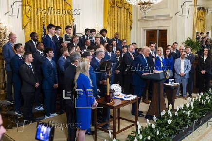 President Trump welcomes the 2025 NCAA Men's College Basketball Champions to the East Room