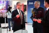 Britain's Prime Minister Keir Starmer visits a defence contractor in Bedfordshire