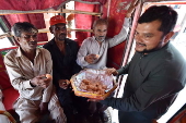 Markazi Muslim League celebrate after Pakistan shoots down Indian fighter jets
