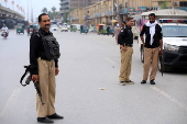 Pakistani security guard checkpoints after India's missile strikes