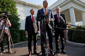 Republican U.S. Senators speak to the media after meeting with the president about the Big Beautiful Bill at the White House in Washington