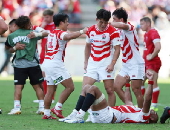 Japan beats Wales at a rugby test match