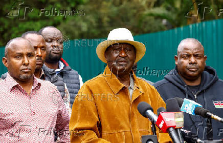 Kenya's opposition leader Raila Odinga addresses a press conference in Nairobi