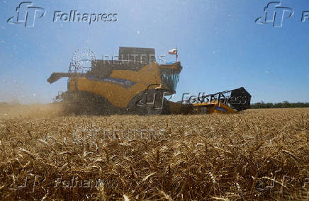Farmers harvest wheat in Luhansk Region