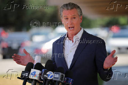 California Governor Newsom holds press conference after federal government's demobilization of 2,000 National Guard members, in Downey