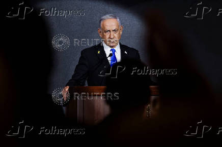 Israeli Prime Minister Benjamin Netanyahu attends the U.S. Independence Day reception, hosted by Newsmax, in Jerusalem