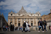 Nuns walk at St. Peter's Square in the Vatican