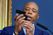 New York City Mayor Eric Adams speaks during a news conference at City Hall in New York City