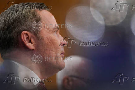 Former National Security adviser Mike Waltz, sits to testify before a Senate Foreign Relations Committee confirmation hearing on Capitol Hill
