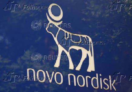 A view shows a Novo Nordisk sign outside their office in Bagsvaerd, on the outskirts of Copenhagen