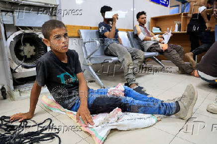 People receive treatment at Nasser Hospital in Khan Younis, southern Gaza Strip