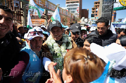 Bolivian candidate Andronico Rodriguez attends a rally closing his political campaign, in El Alto
