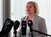 Outgoing German Interior Minister Nancy Faeser gives a statement on AfD in Wiesbaden