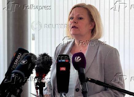 Outgoing German Interior Minister Nancy Faeser gives a statement on AfD in Wiesbaden